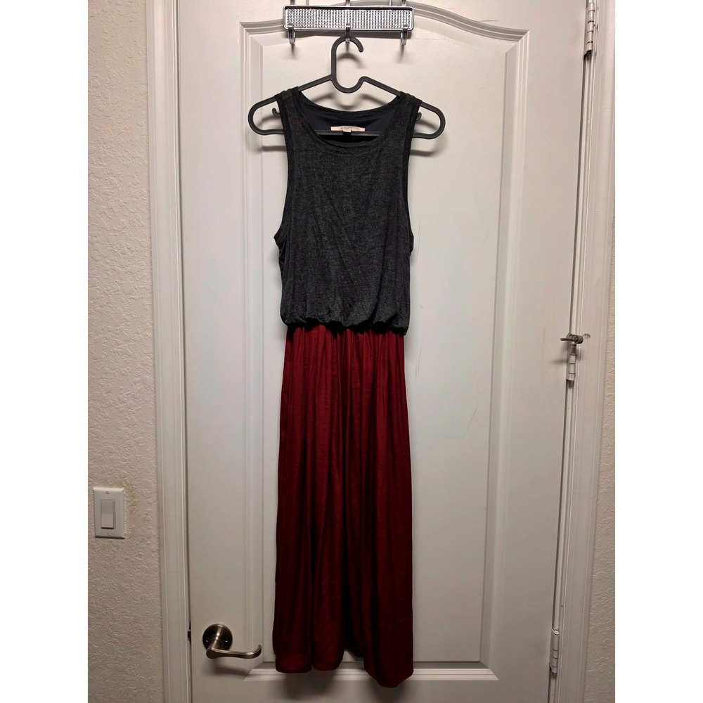 Ann Taylor Loft Colorblock Maxi Dress Grey Wine Red Sleeveless XS 17-373162